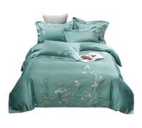 SLOPSS Chinese Style Four-Piece Set Spray Embroidery Quilt Cover Cotton Linen Double Bed (Color Pink Size : (Green 1.5m)