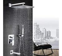 SLOPSS Chrome 8/10/12/16 Inch Rain Shower Faucet Single Handle ConceaBath Shower Set with ABS Handshower Wall Mounted,16 Inch Shower Set A,12 Inch Shower Set A