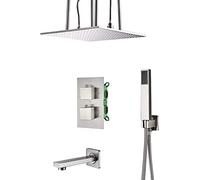 SLOPSS Concealed Shower System Thermostatic Shower Faucet Set Brushed Brass Wall Mounted Anti Scald Shower Set with Hand Shower and 20 Inch Rainfall Shower Head Advanced Air Injection Tec
