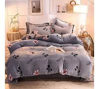SLOPSS Covers Floral Double Size Grey and Pink Duvet Quilt Cover Flat Sheet Bedding Set Sets Yellow Childrens Winter Warm Flannel Twin (E King)