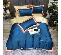 SLOPSS Double Bed Navy Bedding Pieces Egyptian Cotton King Size Duvet Covers Set Include Quilt Cover Flat Sheet 270 cm+2 Pillowcases (Blue Full)