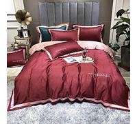 SLOPSS Double Bed Navy Bedding Pieces Egyptian Cotton King Size Duvet Covers Set Include Quilt Cover Flat Sheet 270 cm+2 Pillowcases (Wine Red Full)