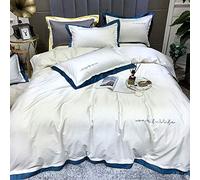 SLOPSS Double Bed Navy Bedding Pieces Egyptian Cotton Size Duvet Covers Set Include Quilt Cover Flat Sheet 270 cm+2 Pillowcases (White King)