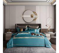 SLOPSS Double Blue Duvet Cover Gold Embroidered 1000TC Egyptian Cotton Bedding Set Bed Sheet Pillowcases (Color Size : Queen (A King 220X240cm 4Pcs)