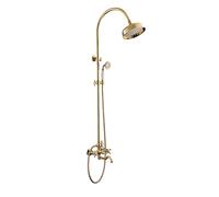 SLOPSS Exposed Shower Faucet Set, Vintage Shower System, Rainfall Shower Head with Handheld Shower, Clawfoot Tub Faucet, Wall Mounted Bathtub Shower Faucet,Chrome.Gold-A
