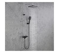 SLOPSS Faucets,Faucet/Tap,Shower, Shower Faucet Set Wall Mounted Shower Combo Set High Pressure Rain Mixer Combo Set with Bathtub Spout, 12 INES Rectangle Rain Shower Head/Black Rome