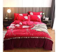 SLOPSS Floral Double Duvet Covers Bedding Sets Winter Soft Warm Flannel Quilt Cover Set (Color E Size : (B King)