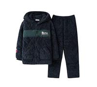 SLOPSS Hooded Three-layer Pajamas Coral Fleece Men's Winter Quilted Thickened Men's Winter Home Clothes