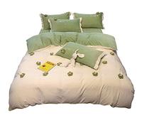 SLOPSS Korean Three-Dimensional Flower Milk Thick Four-Piece Girl Heart Leaf Lace Duvet Cover Warm Velvet Bedding (Color Size : (A 2m 4piece suit)