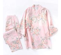 SLOPSS Ladies Pajamas,Cotton Double Gauze Sauna Steaming Clothes Ladies Kimono Trousers Pajamas Suit Long Sleeve Trousers Homewear Warm And Cosy Pijama