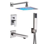 SLOPSS LED Light Bathroom Shower Faucet Set 3-Ways Brass Embedded Box Control Valve Bath Shower Mixer Tap Rainfall Brass Showerhead,16 inch Shower Head (16 Inch Shower Head)