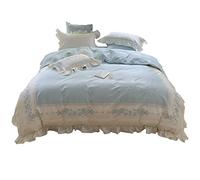 SLOPSS Long-Staple Sheets Four-Piece Set of Pastoral Three-Dimensional Flower Embroidery Pure Cotton Duvet Cover Bedding (Color Size : (Blue 1.5m)