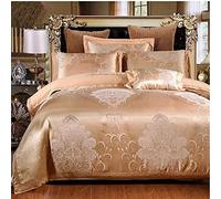 SLOPSS Luxury Embroidery Satin Jacquard Bedding Silky Soft Duvet Cover Sheet Set Pillowcases Full Queen 4Pcs for Home Textile 8m Bed-4 (Color (1)