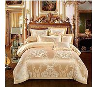 SLOPSS Luxury Embroidery Satin Jacquard Bedding Silky Soft Duvet Cover Sheet Set Pillowcases Full Queen 4Pcs for Home Textile 8m Bed-4 (Color (4)