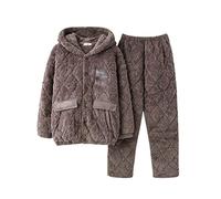 SLOPSS Men's Winter Home Clothes Hooded Three-layer Pajamas Coral Fleece Men's Winter Quilted Thickened