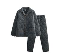 SLOPSS Men's Winter Plus Velvet Thickened Three-layer Quilted Pajamas Coral Fleece Men's Home Clothes Cotton Suit