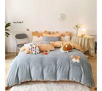 SLOPSS Milk Dog Patch Embroidered Four-Piece Set Cute Three-Dimensional Ears Coral Velvet Duvet Cover Warm Bedding (Color White Size : (Gray 4piece Suit 1.8m)