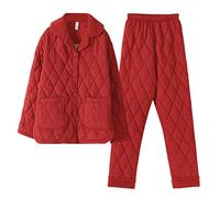 SLOPSS Pajamas Women's Winter Three-layer Thickening and Velvet Quilted Autumn and Winter Red Woven Cotton Home Clothes