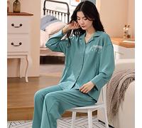 SLOPSS Pyjamas For Women,Women'S Pyjama Sets Green Cotton Lapel Letters, Stars And Moon Print Loose Casual Cosy Warm Long Sleeve Pjs Top & Bottoms Set Lounge Wear Nightwear Soft Sloth Sleepwear