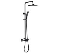 SLOPSS Rain Shower System Black Shower Faucet Set Brass Wall Mounted Shower Combo Set Dual Handle Rain Mixer Shower with Rectangular Shower Head, Handheld Shower, Waterfall Tub Spout