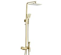 SLOPSS Rain Shower System Brushed Gold Shower Faucet Set Brass Shower Combo Set Wall Mounted Rain Mixer Shower with 9 Inch Shower Head, Waterfall Tub Spout, 3 Mode Handheld Shower, Bidet