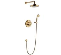 SLOPSS Rain Shower System Industrial Brass, Bathroom Shower Faucet Set Wall Mounted, 9" Rain Shower Head with Handheld Shower, Bath Shower Mixer Tap, Shower Fixtures,Brushed .Brushed G