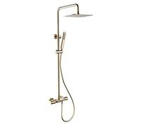SLOPSS Rain Shower System, Thermostatic Shower Combo Set, Wall Mounted Brushed Gold Bathroom Shower Faucet Set with 200x300mm Ultra-Thin Stainless Steel Top Spray, Handheld Flow.Brushed G