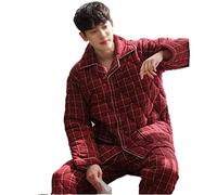 SLOPSS Red Checked Pajamas Men's Cotton Suit Winter Three Layers Of Thick Cotton Home Clothes