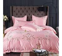 SLOPSS Sets Cotton White King Size Bedding Duvet Covers Set Quilt Cover Twin Double 220&Times;240Cm Silk Satin Embroidery 4Pcs Cot (Pink Queen)