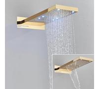 SLOPSS shower sets for bathroom Black LED Rain Waterfall Oblong Shower Head Three Colors Change Wall Mounted Shower Faucet 54 * 22CM Square Head Bathroom Shower Gold LED