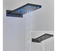 SLOPSS shower sets for bathroom Black LED Rain Waterfall Oblong Shower Head Three Colors Change Wall Mounted Shower Faucet 54 * 22CM Square Head Bathroom Shower Matte Black LED