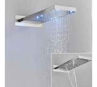 SLOPSS shower sets for bathroom Black LED Rain Waterfall Oblong Shower Head Three Colors Change Wall Mounted Shower Faucet 54 * 22CM Square Head Bathroom Shower Brushed Nickel LED