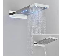 SLOPSS shower sets for bathroom Black LED Rain Waterfall Oblong Shower Head Three Colors Change Wall Mounted Shower Faucet 54 * 22CM Square Head Bathroom Shower Chrome LED