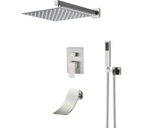 SLOPSS shower sets for bathroom Brushed Nickel Bathroom Shower Faucet Set Rainfall Shower Mixed Hot Cold Water Mixer Tap Wall Mounted Embedded Box Control Valve 8 inch 3-way B