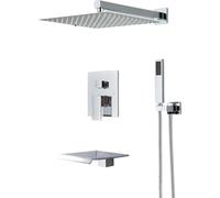 SLOPSS shower sets for bathroom Chrome Bathroom Shower Faucet Set 2/3 Way Rainfall Mixed Brass Diverter Mixer Tap 8-16" Head Wall Mounted Embedded Box Control 8 inch 3 Way C