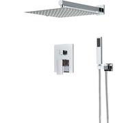 SLOPSS shower sets for bathroom Chrome Bathroom Shower Faucet Set 2/3 Way Rainfall Mixed Brass Diverter Mixer Tap 8-16" Head Wall Mounted Embedded Box Control 8 inch 2 Way
