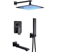 SLOPSS shower sets for bathroom LED Light Shower Faucet Wall Mounted Black Bronze Rainfall Shower Column Brass Rain Shower Head Embedded Box Control Valve 8 inch Showerhead