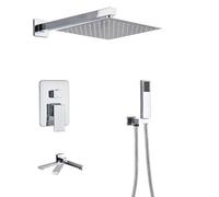 SLOPSS shower sets for bathroom Polished Chrome 16 inch Big Rain Shower Faucet Single Handle Concealed Bath Shower Set with Handshower Brass Spout Wall Mounted 8 inch B