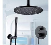 SLOPSS Shower Sets System Luxury Bathroom Faucet Black 10 Inch Shower Head Ceiling Mount Arm Diverter Mixer Handheld Spray