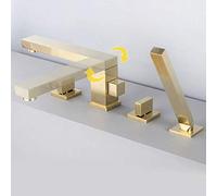 SLOPSS Shower System Mordern Solid Brass Bathroom Tub Faucet with Single Handle Square Widespread 4 Hole Bathtub Mixer with Handheld Shower Set Deck Mount,Gold (Gold)