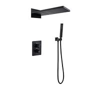 SLOPSS Shower System With 2 Mode Shower Head, Black Led Digital Display Shower Combo Set Wall Mount Shower Faucet Set Dual Handle Rain Mixer Shower Combo Set With Handheld Shower