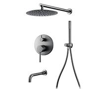 SLOPSS Shower System with Tub Spout, Bathtub Shower Faucet Set with High Pressure Shower Head and Handheld Shower Head, 3 Function Bath Shower Mixer Tap Wall Mounted, Gray,12inch