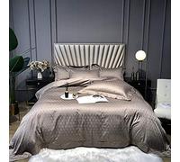 SLOPSS Soft Silky Satin Bedding Set Luxury Duvet Covers Bed Quilt Cover Flat Sheet Star Hotel Quality (Color Grey Size : Double) (Brown Full)