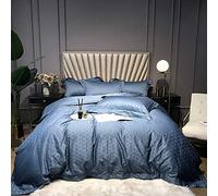 SLOPSS Soft Silky Satin Bedding Set Luxury Full Duvet Covers Bed Quilt Cover Flat Sheet Star Hotel Quality (Color Grey Size : Double) (Blue King)