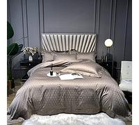 SLOPSS Soft Silky Satin Bedding Set Luxury Full Duvet Covers Bed Quilt Cover Flat Sheet Star Hotel Quality (Color Grey Size : Double) (Brown King)