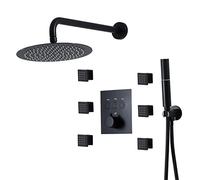 SLOPSS Stainless Steel Rainfall Shower System, Four-Function Shower Faucet Set, 4-Way Water Diverter Shower Trim Kit, Bathroom Single Handle Shower Mixer Tap,Black.Nero-A