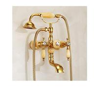 SLOPSS Telephone Booth Style Gold Bathtub Faucet Brass Wall Mounted Bathtub Faucet Set with Cold and Hot Double Handle Bathtub Faucet Shower with Handheld Shower,Topaz