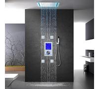 SLOPSS Temperature Display Shower, 50 * 36cm Ceiling Mounted LED Shower Head, Hand Shower, 6PCS Body Jet, Shower Faucet Set rome, Remote Control