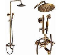 SLOPSS Wall Mounted Shower Faucet Set 8 Inch Rainfall Head Handheld Shower Bath Filler Hot and Cold Water Mixing Faucet-Oil Rubbed Bronze B,Antique Brass C