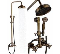 SLOPSS Wall Mounted Shower Faucet Set 8 Inch Rainfall Head Handheld Shower Bath Filler Hot and Cold Water Mixing Faucet-Oil Rubbed Bronze B,Antique Brass D